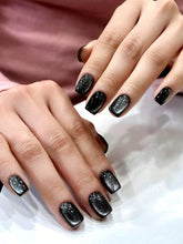 24pcs Black Crystal Cat Eye Nails Square Glitter False Nails